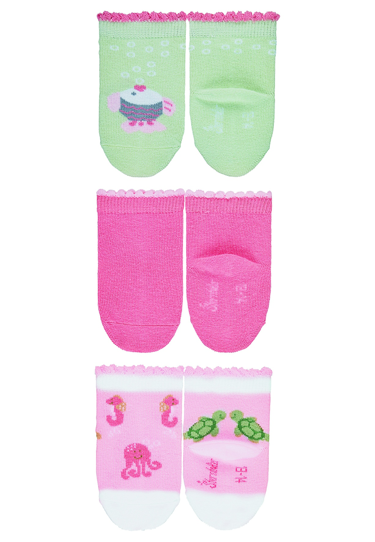 Sterntaler kojenecké ponožky dívčí 3 páry želvičky, zelené, růžové 8312021