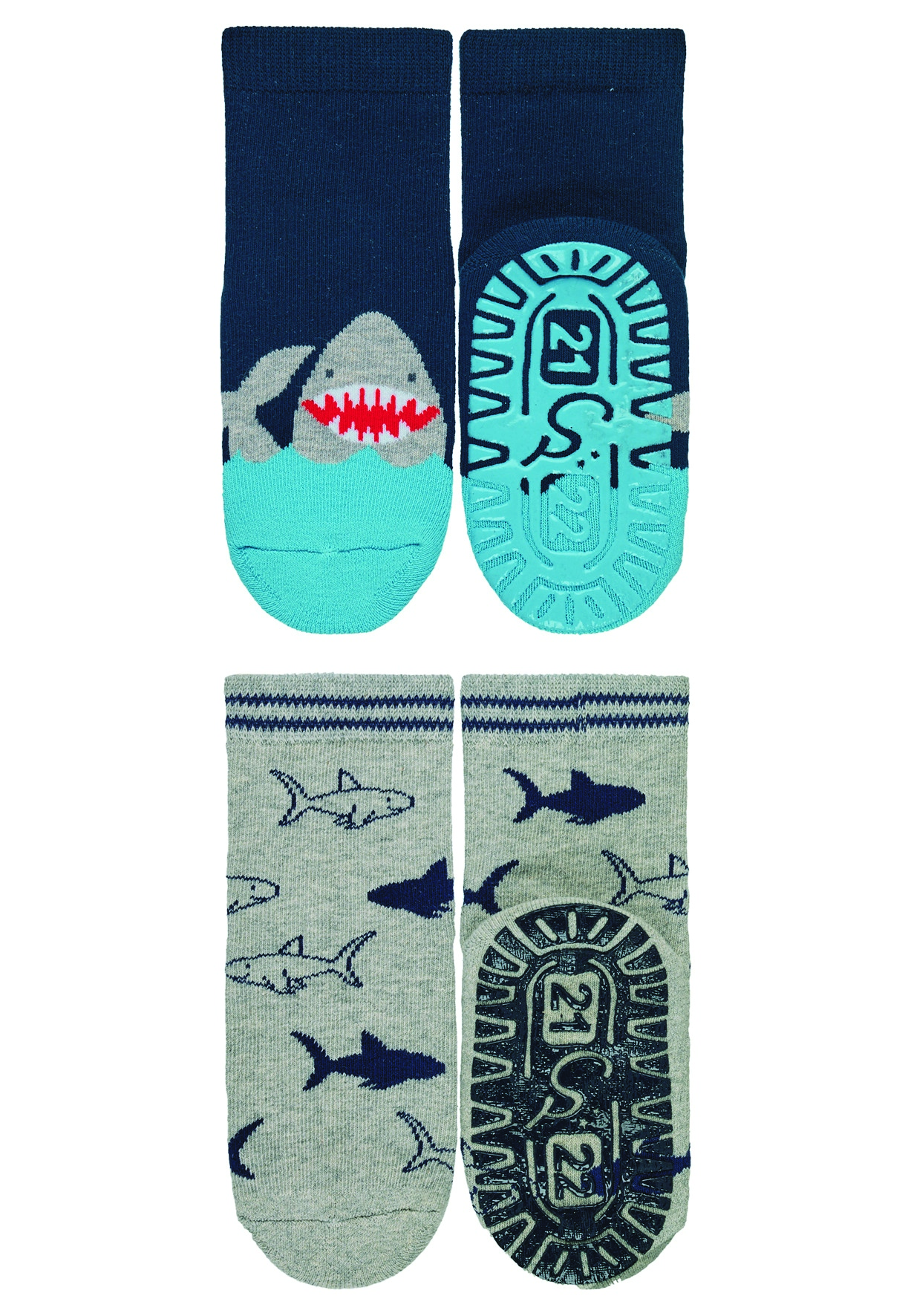 Sterntaler ponožky ABS protiskluzové chodidlo AIR, 2 páry, žraloci, modré 8032122
