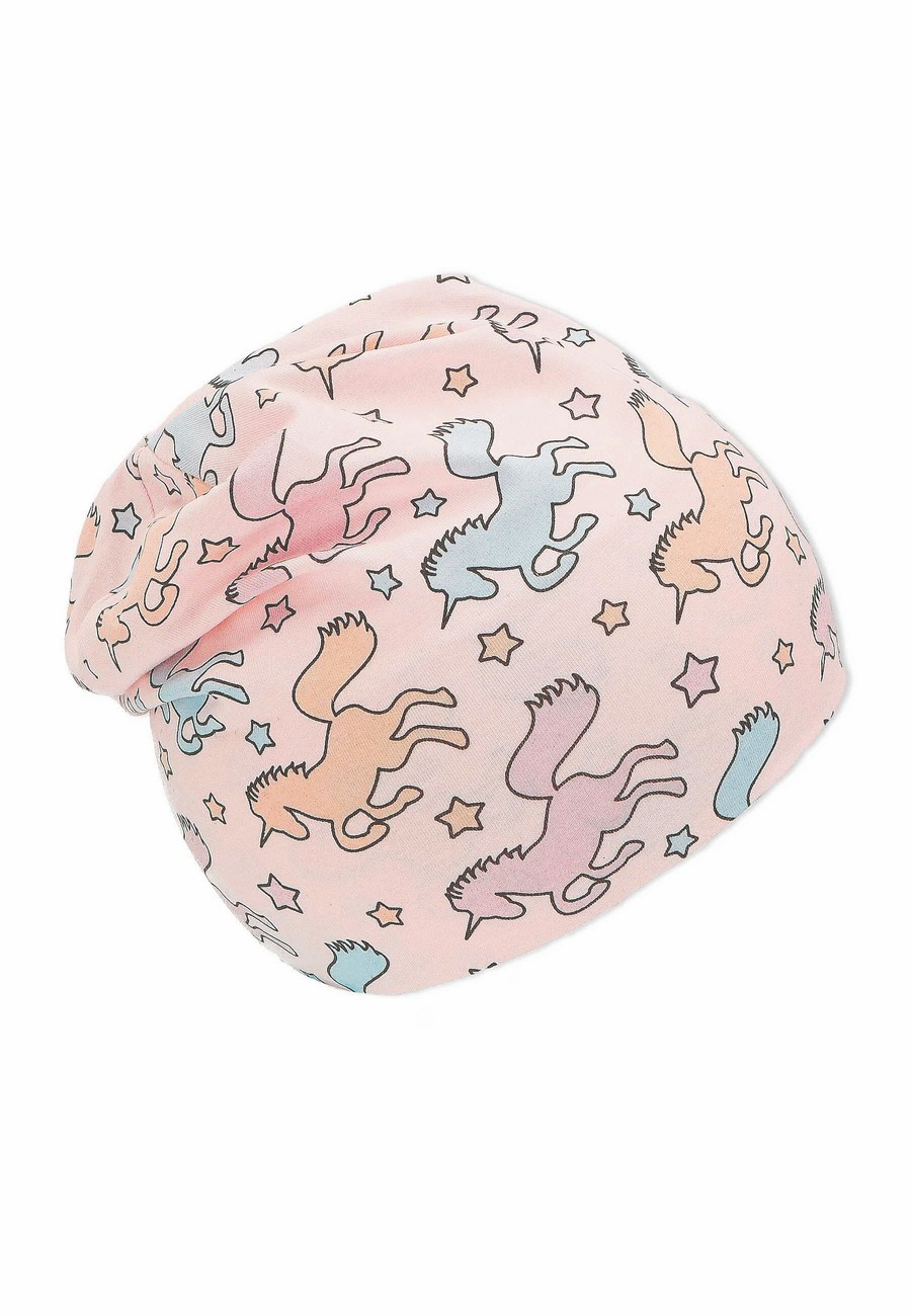 Sterntaler čepička dívčí spadlá, růžová, jednorožci, bavlněný jersey UV 15+ 1412251