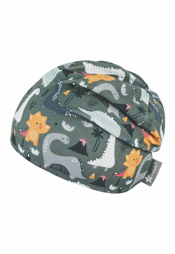 Sterntaler čepice jerzey spadlá antracitová chlapecká UV 15+ mix dinosauři 1612161