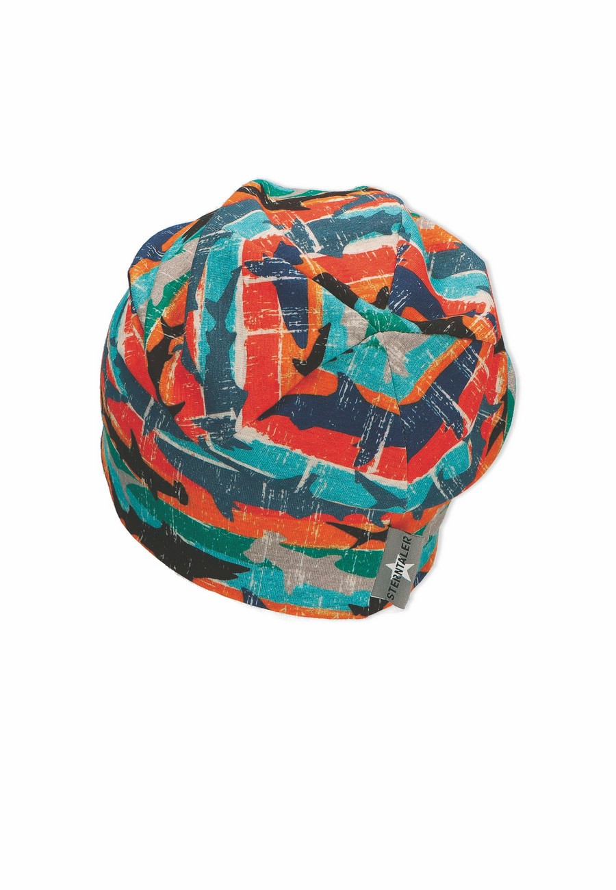 Sterntaler čepice jerzey spadlá modrá chlapecká UV 50+ žraloci 1622233