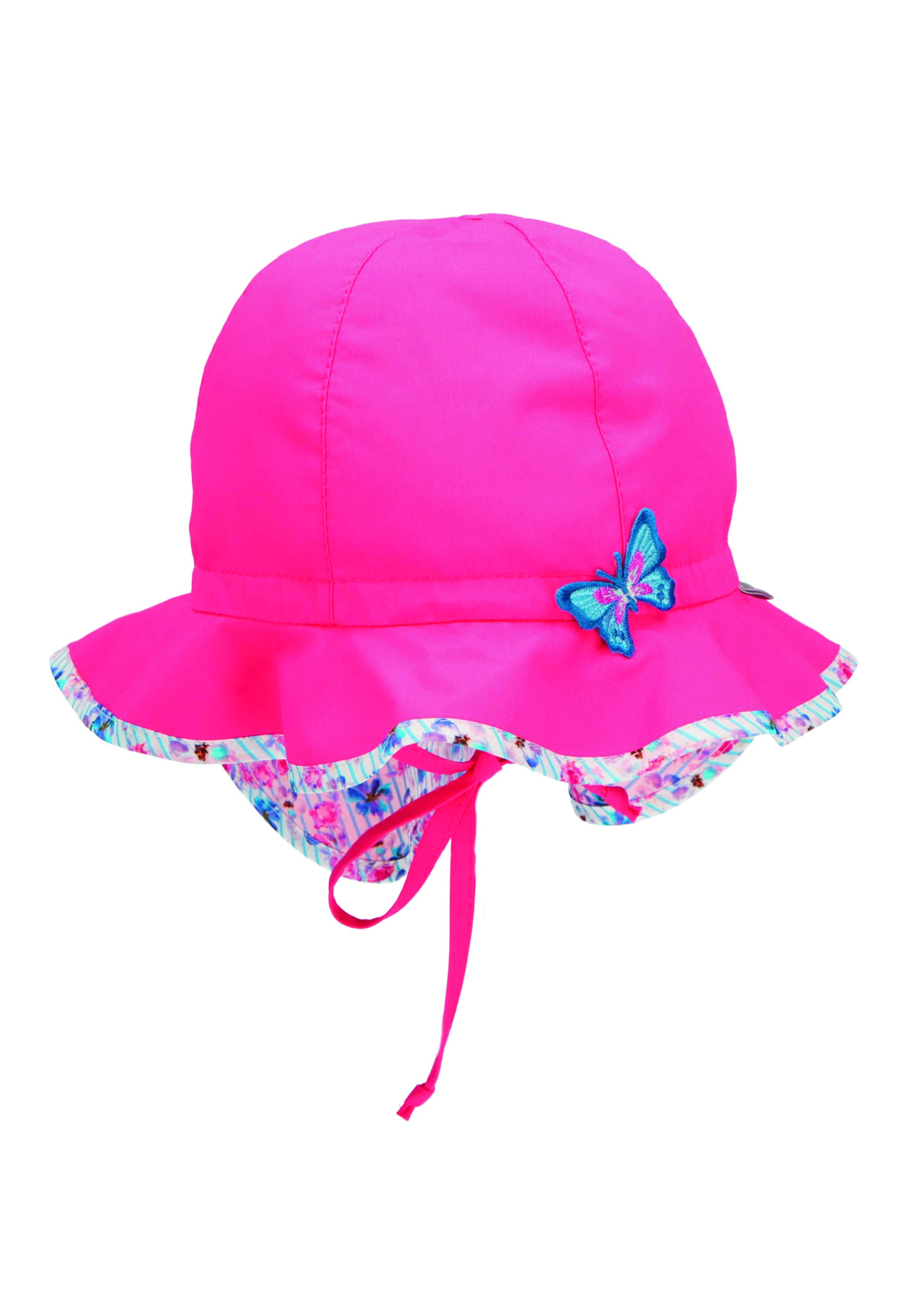 Sterntaler klobouček s plachetkou baby bio bavlna UV 50+ dívčí, zavazovací, růžový s motýlem 1412210