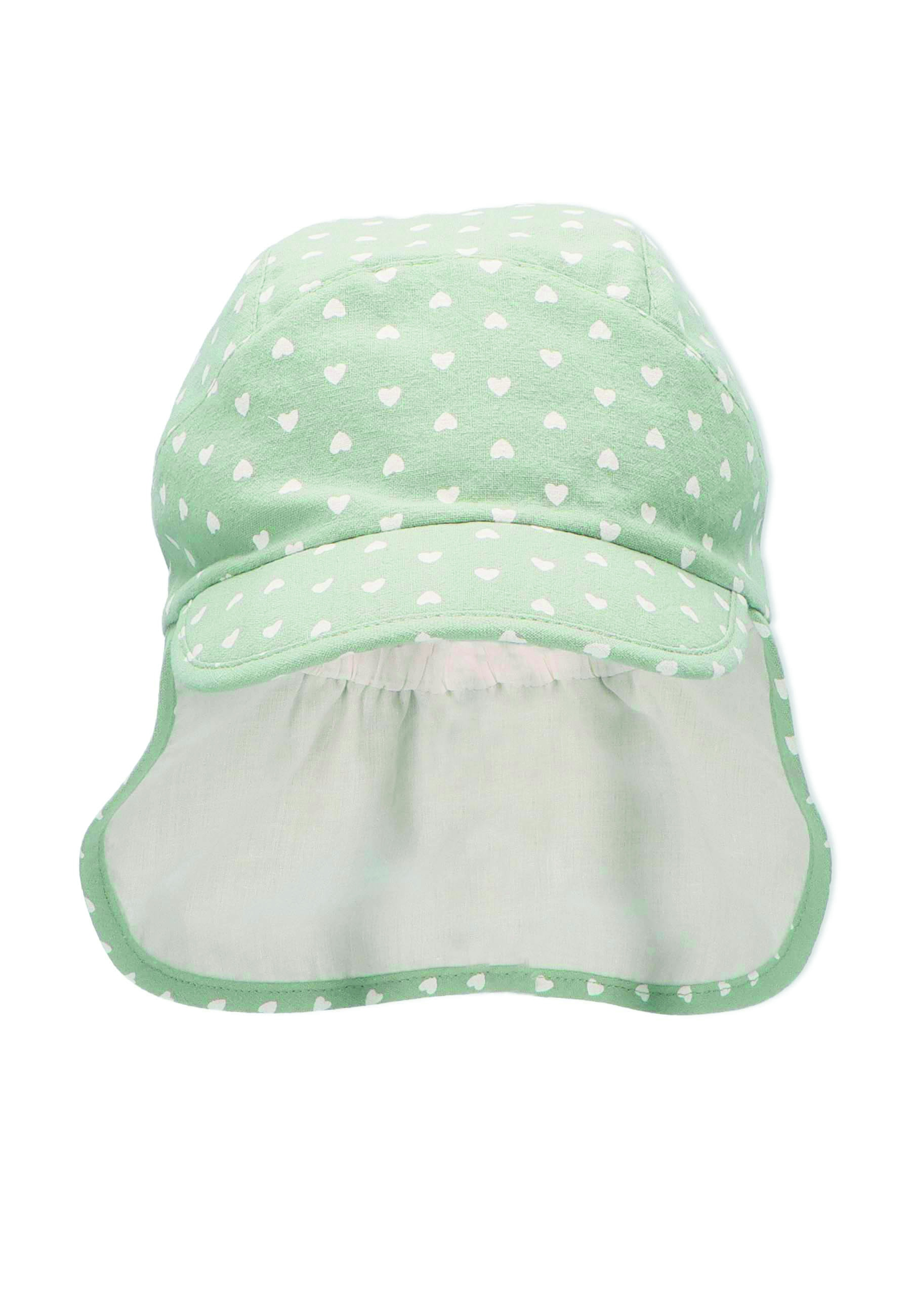 Sterntaler čepice s kšiltem a plachetkou dívčí bio bavlna UV 50+ srdíčka, zelená 1412222