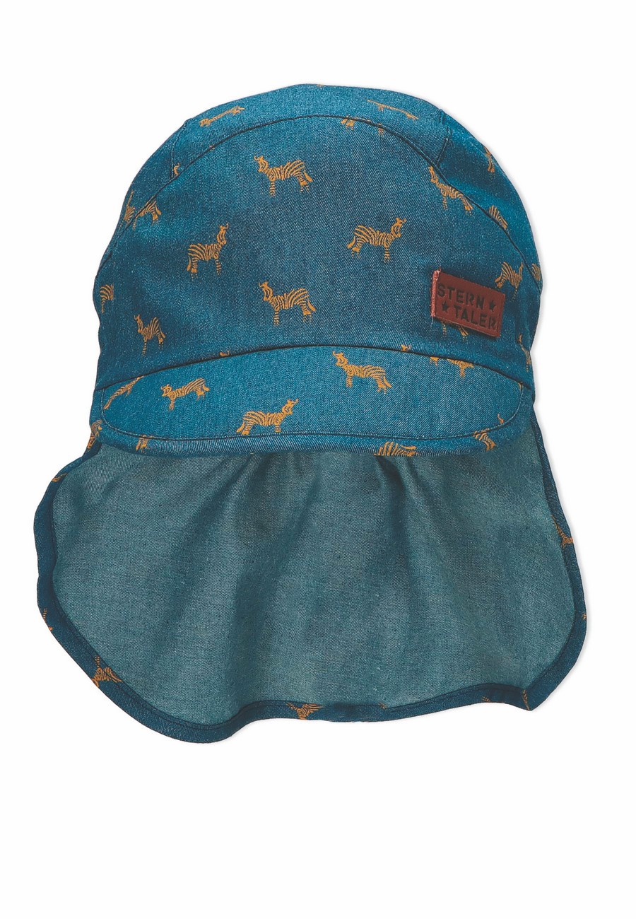 Sterntaler čepička s plachetkou UV 50+ džínově modrá, zebry 1622212