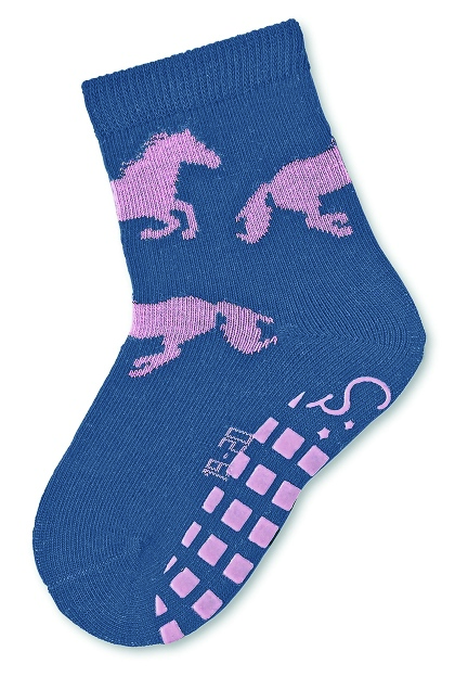 Sterntaler ponožky protiskluzové ABS dívčí 2 páry modro růžové, koně, květy 8002225