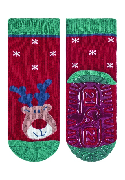 Sterntaler ponožky ABS protiskluzové chodidlo SOFT, VÁNOČNÍ, sobík, vločky, červené 8142112