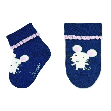 Sterntaler Ponožky kojenecké s manžetkou, froté 3 páry myška, srdíčka, tmavě modré, růžové, šedé 8402126