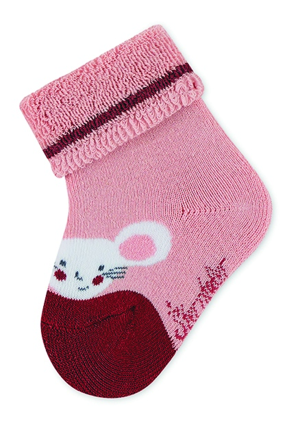 Sterntaler Ponožky kojenecké, 3 páry, froté, manžetka, růžové, myška, motýlci 8302223