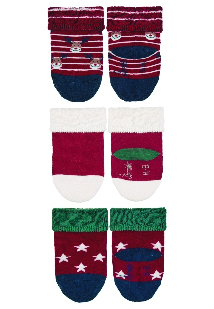 Sterntaler Ponožky kojenecké, 3 páry, froté, manžetka, VÁNOČNÍ, sobi, hvězdičky 