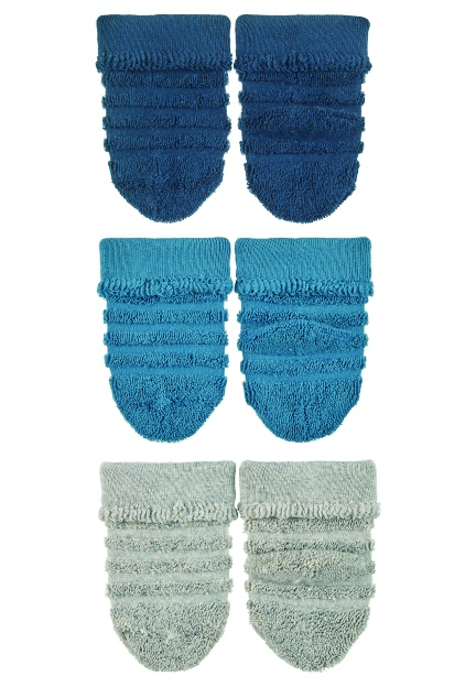 Sterntaler Ponožky kojenecké s manžetkou, 3 páry, jednobarevné, froté proužky, modré 8402120