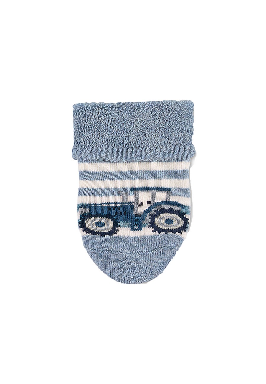 Sterntaler Ponožky kojenecké, 3 páry, froté, manžetka, modré, traktor  8402220
