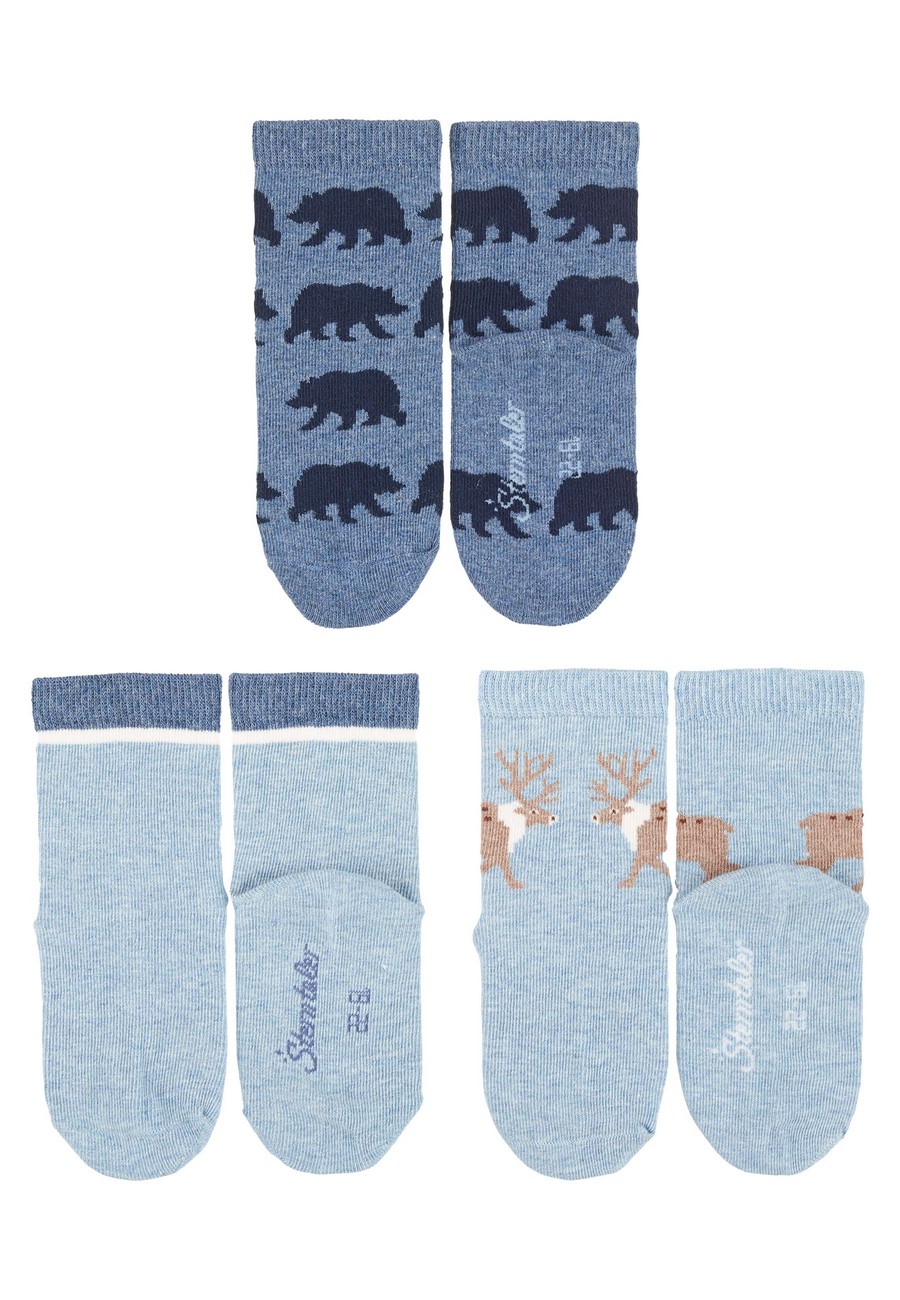 Sterntaler ponožky 3 páry, chlapecké, sob, medvědi,  modré 8422220