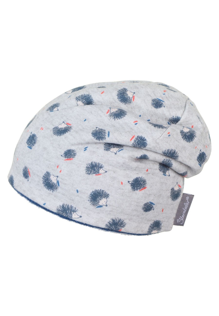 Sterntaler čepice zimní, chlapecká, spadlá, bavlněná, šedý melír s ježečky 4602203