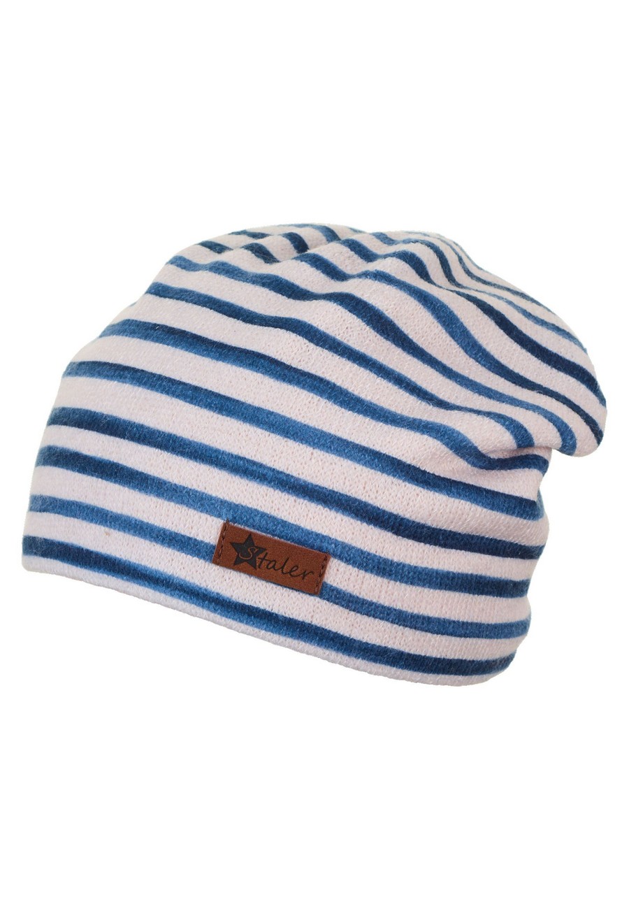 Sterntaler čepice zimní, uni, spadlá, světle hnědá, modré proužky 4602204