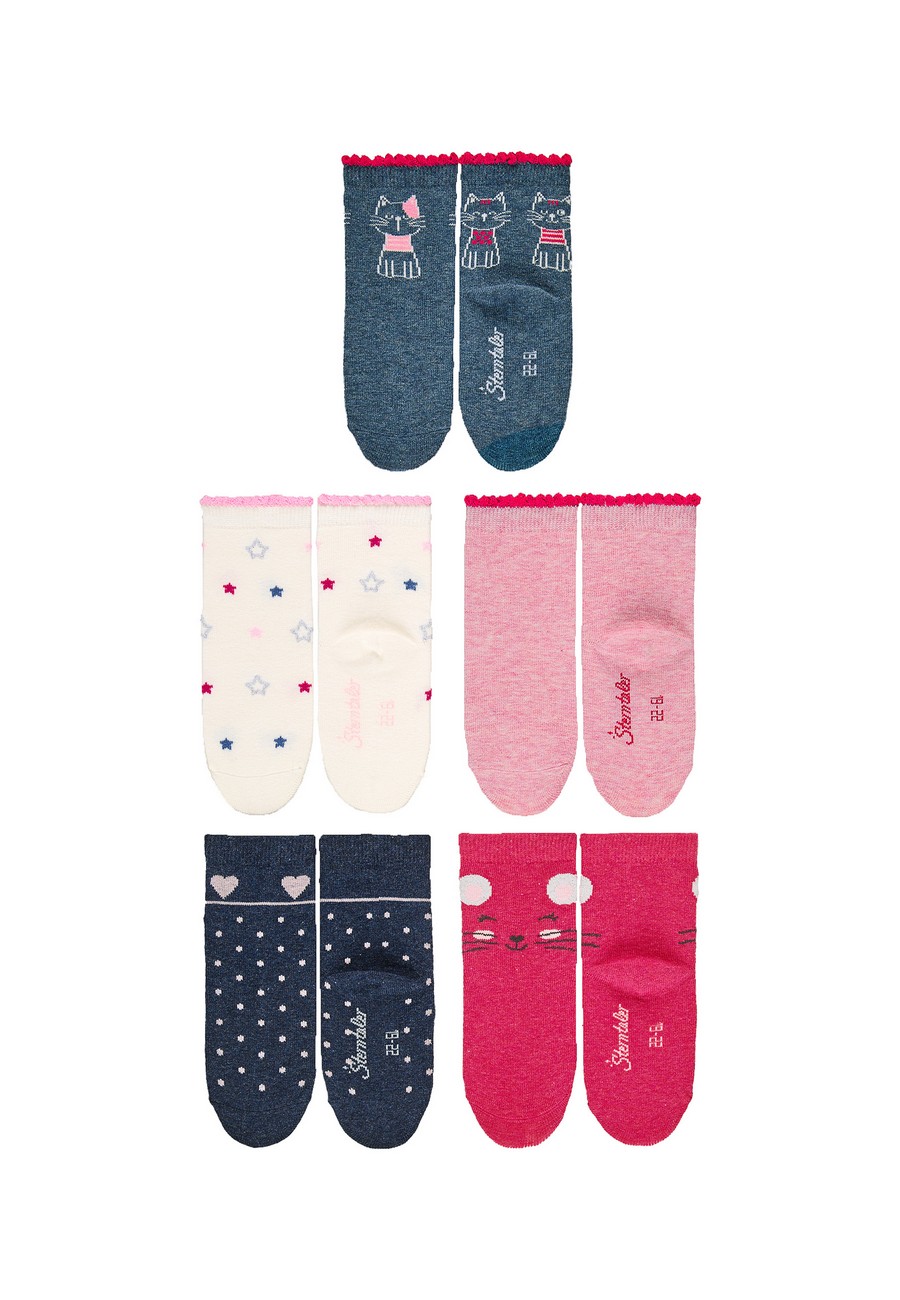 Sterntaler ponožky 5 párů v boxu, dívčí, modré, kočky, myška, srdíčka 8422242 8422242