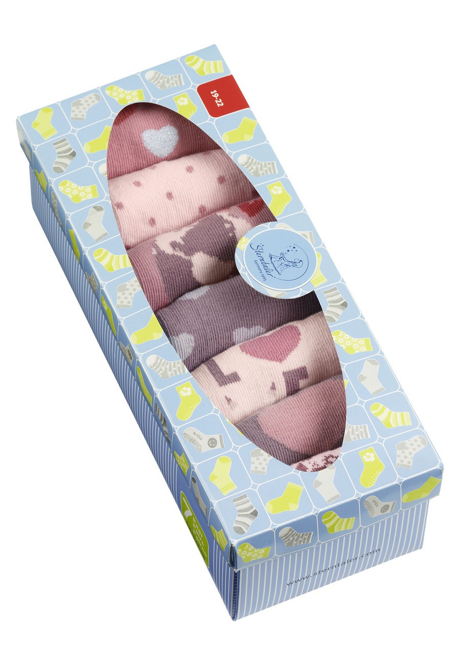 Sterntaler ponožky 7 párů v boxu, dívčí, růžové, fialové, LOVE, srdíčka, puntík, vločky 8422252