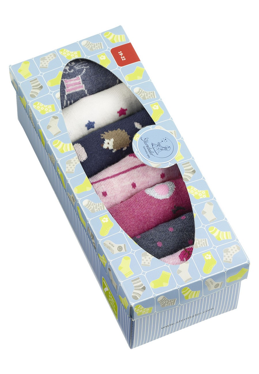 Sterntaler ponožky 7 párů v boxu, dívčí, modré, růžové, kočky, myš, hlemýžď, lesní zvířátka 8422253