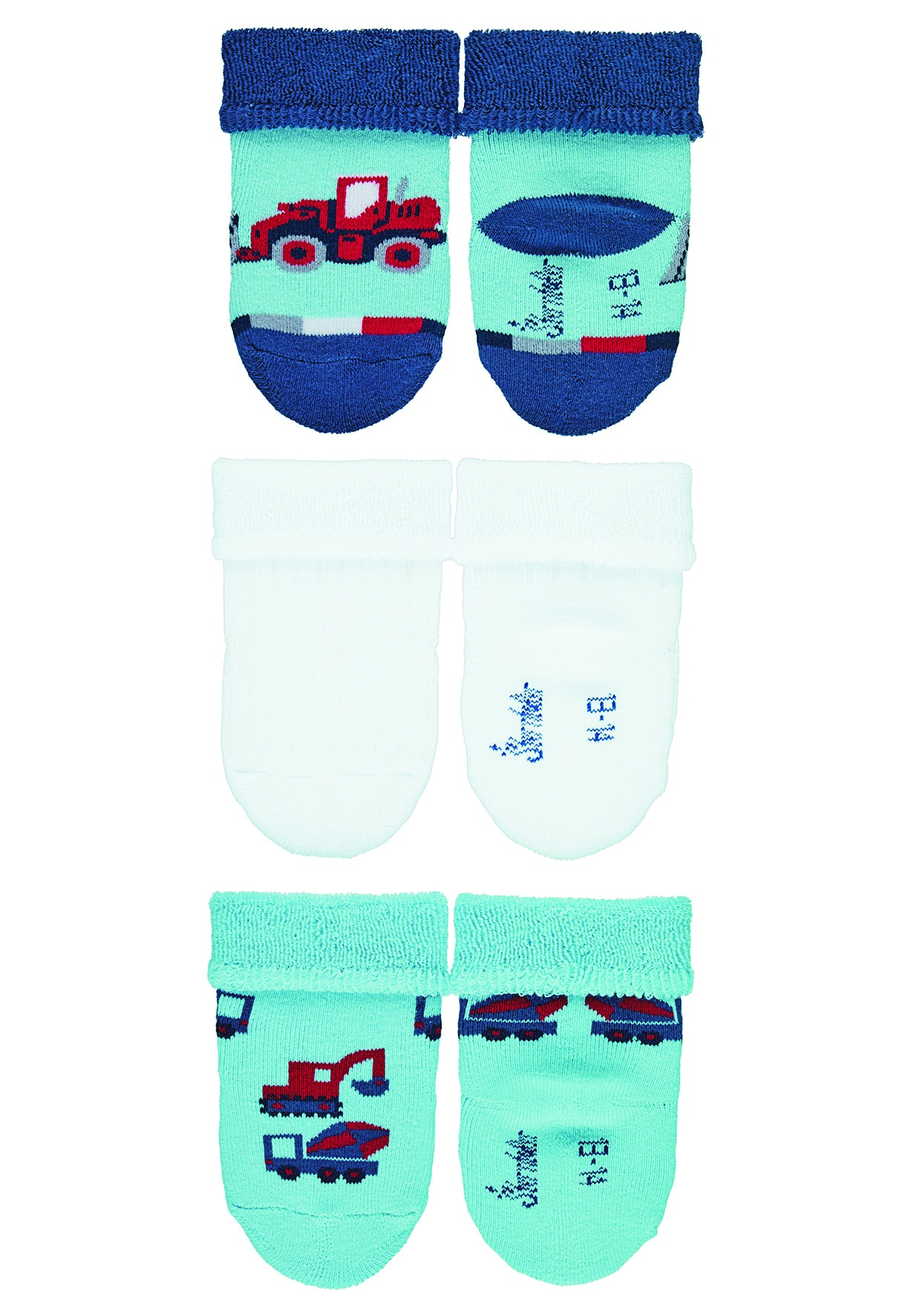 Sterntaler ponožky kojenecké s manžetkou, 3 páry, stavební stroje, světle modré 8302120
