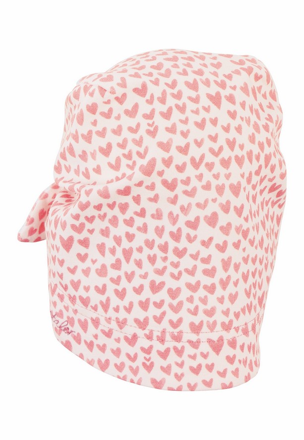 Sterntaler čepička dívčí s uzlem, krémová se srdíčky, bavlněný jersey UV 30+,1412160