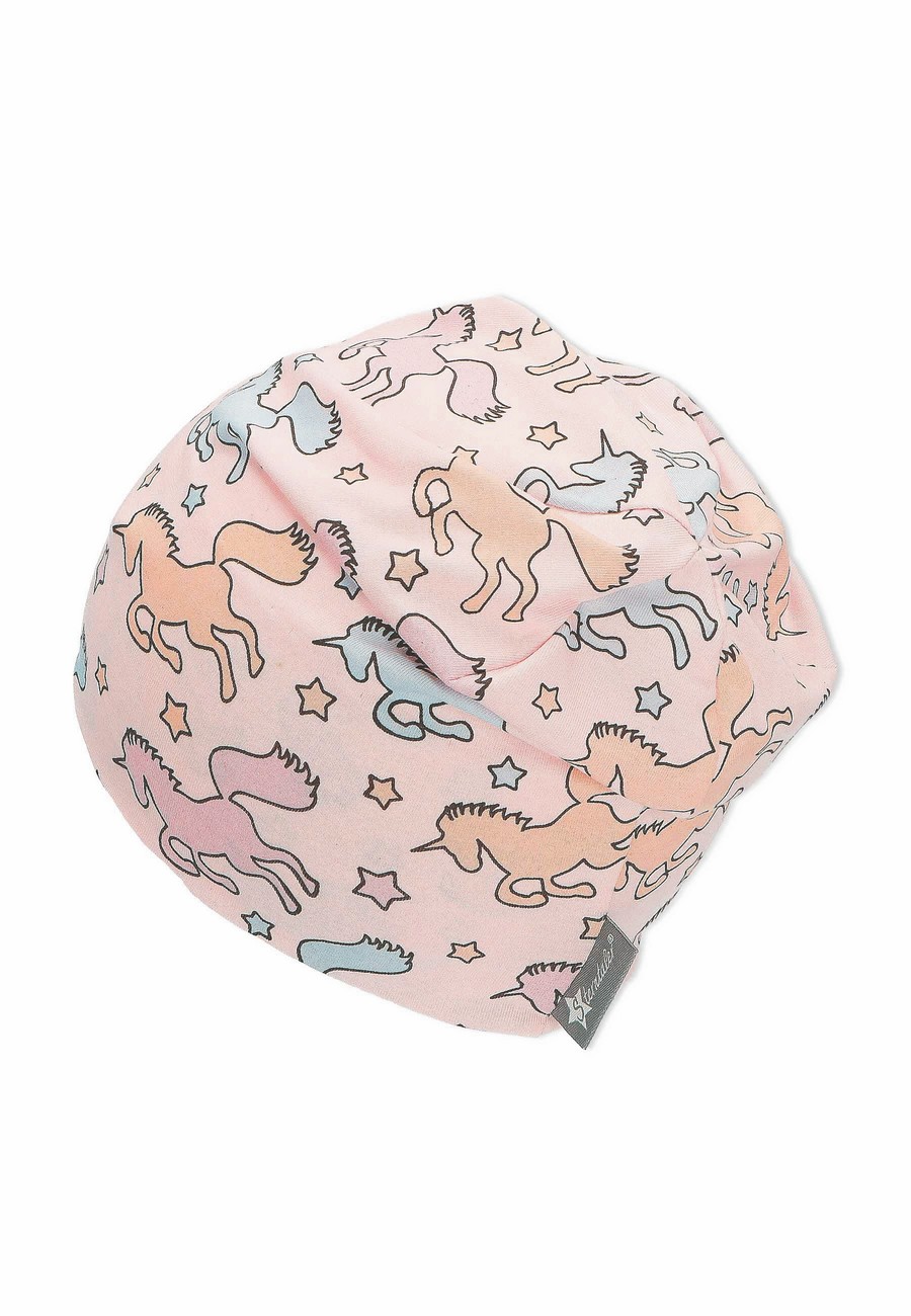Sterntaler čepička dívčí spadlá, růžová, jednorožci, bavlněný jersey UV 15+ 1412251