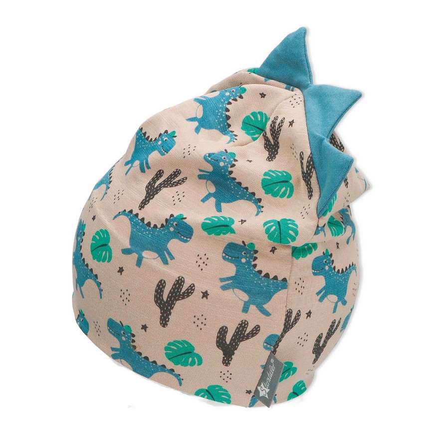 Sterntaler čepice jerzey spadlá krémová chlapecká UV 50+ dinosauři 1612263