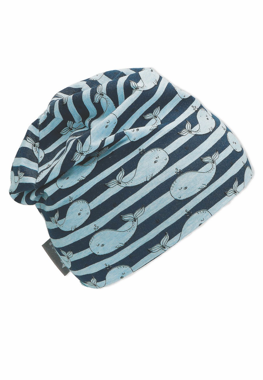 Sterntaler čepice jerzey spadlá modrá chlapecká UV 30+ velryby 1612262