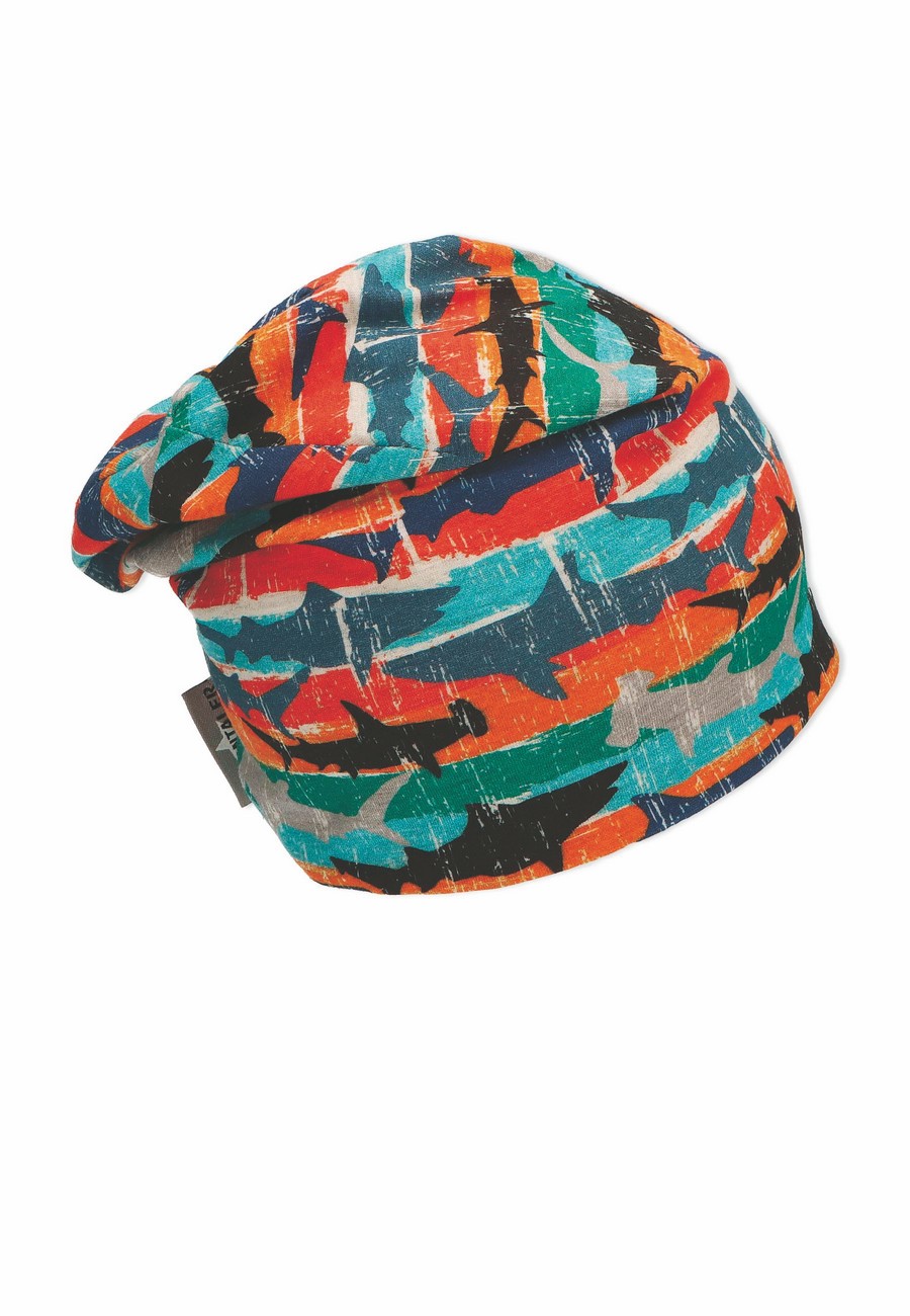 Sterntaler čepice jerzey spadlá modrá chlapecká UV 50+ žraloci 1622233