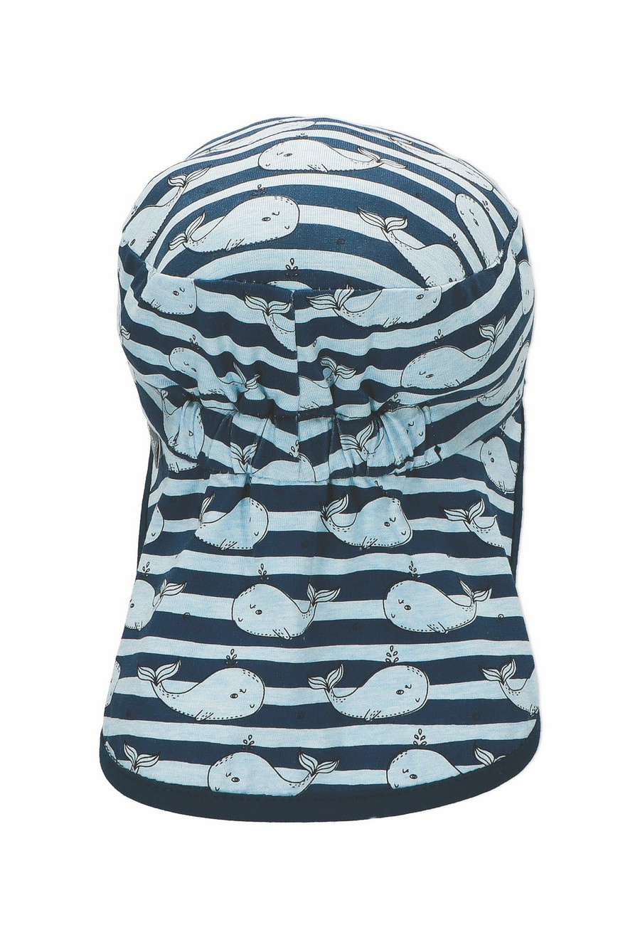 Sterntaler čepice s plachetkou modrá chlapecká jerzey UV 30+ velryby 1612248