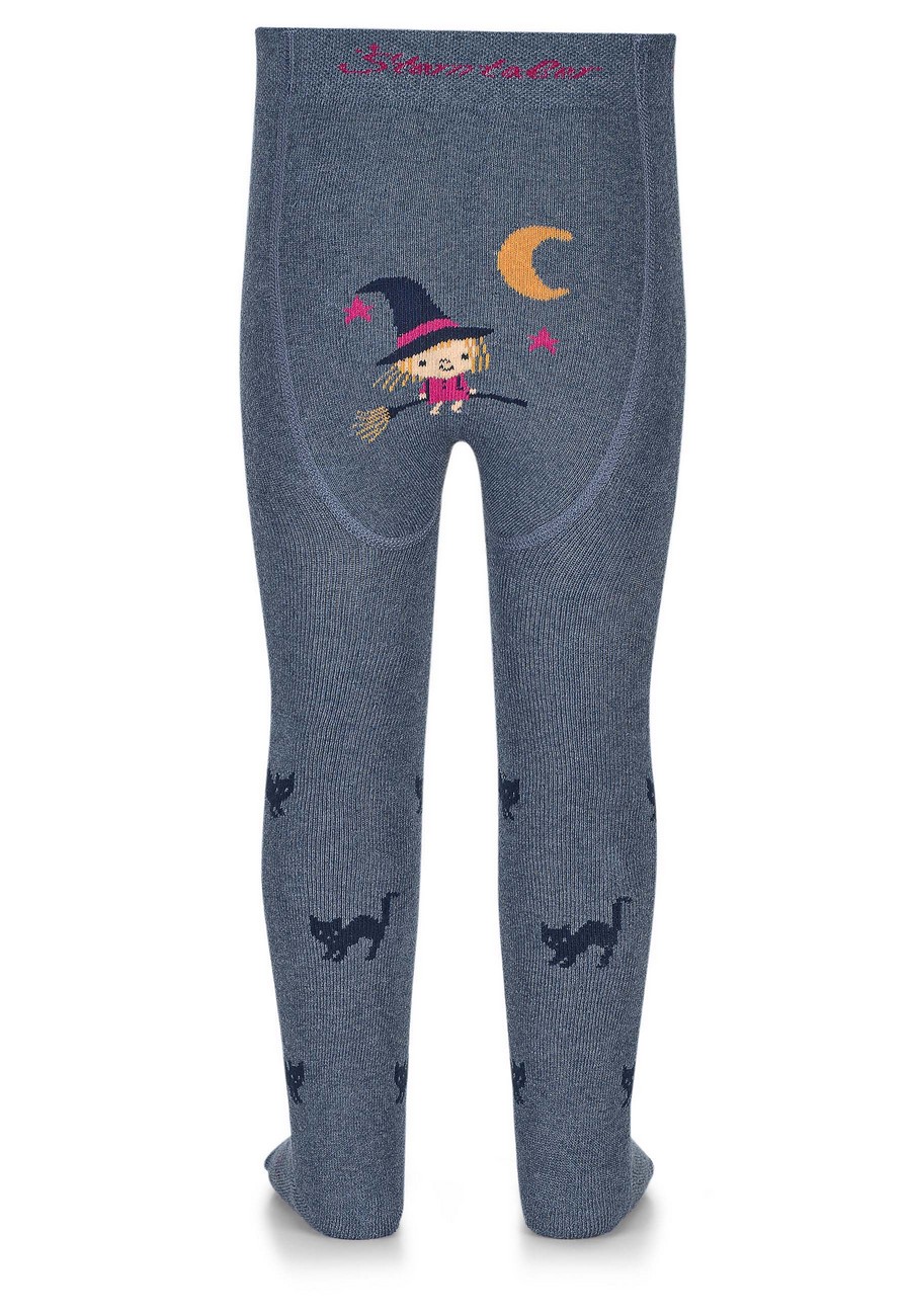 Sterntaler Punčocháče termo froté, zimní, dívčí, modré s čarodějnicí a kočičkami 8722204