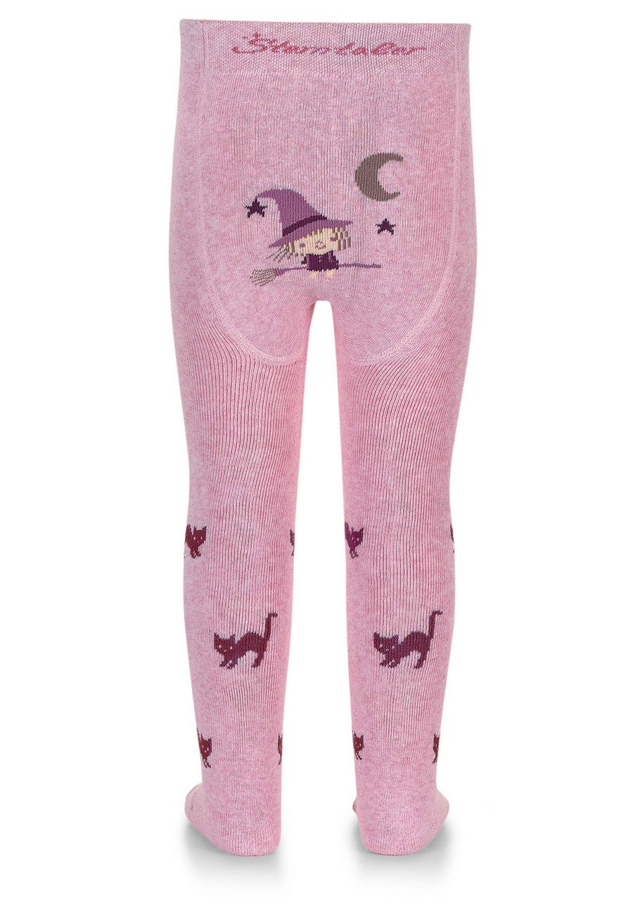 Sterntaler Punčocháče termo froté, zimní, růžové s čarodějnicí a kočičkami 8722204