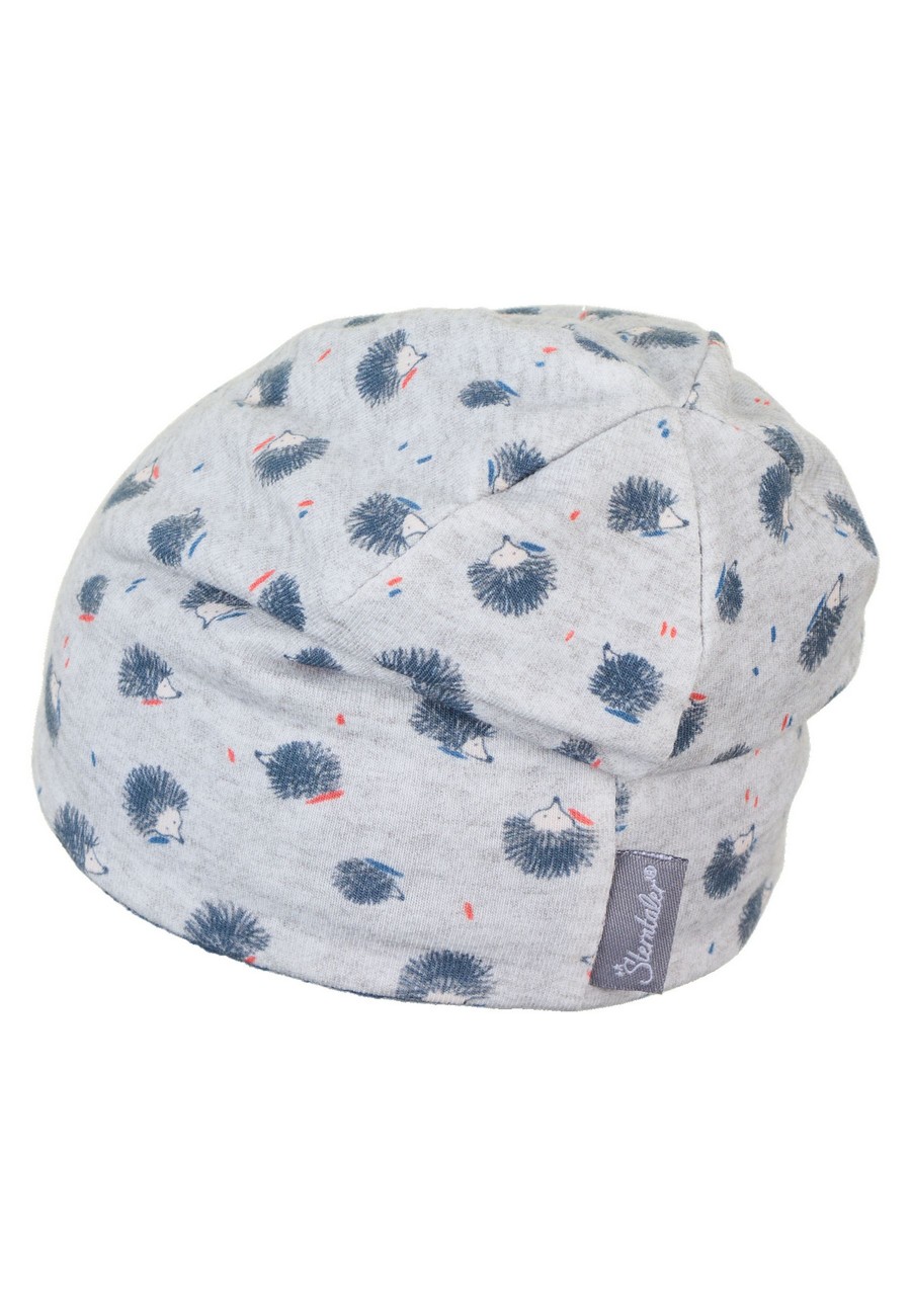 Sterntaler čepice zimní, chlapecká, spadlá, bavlněná, šedý melír s ježečky 4602203