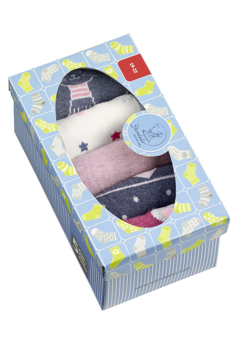 Sterntaler ponožky 5 párů v boxu, dívčí, modré, kočky, myška, srdíčka 8422242 8422242