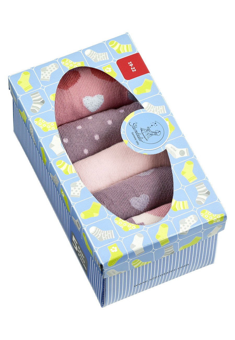 Sterntaler ponožky 5 párů v boxu, dívčí, růžové, fialové, LOVE, srdíčka mix 8422243