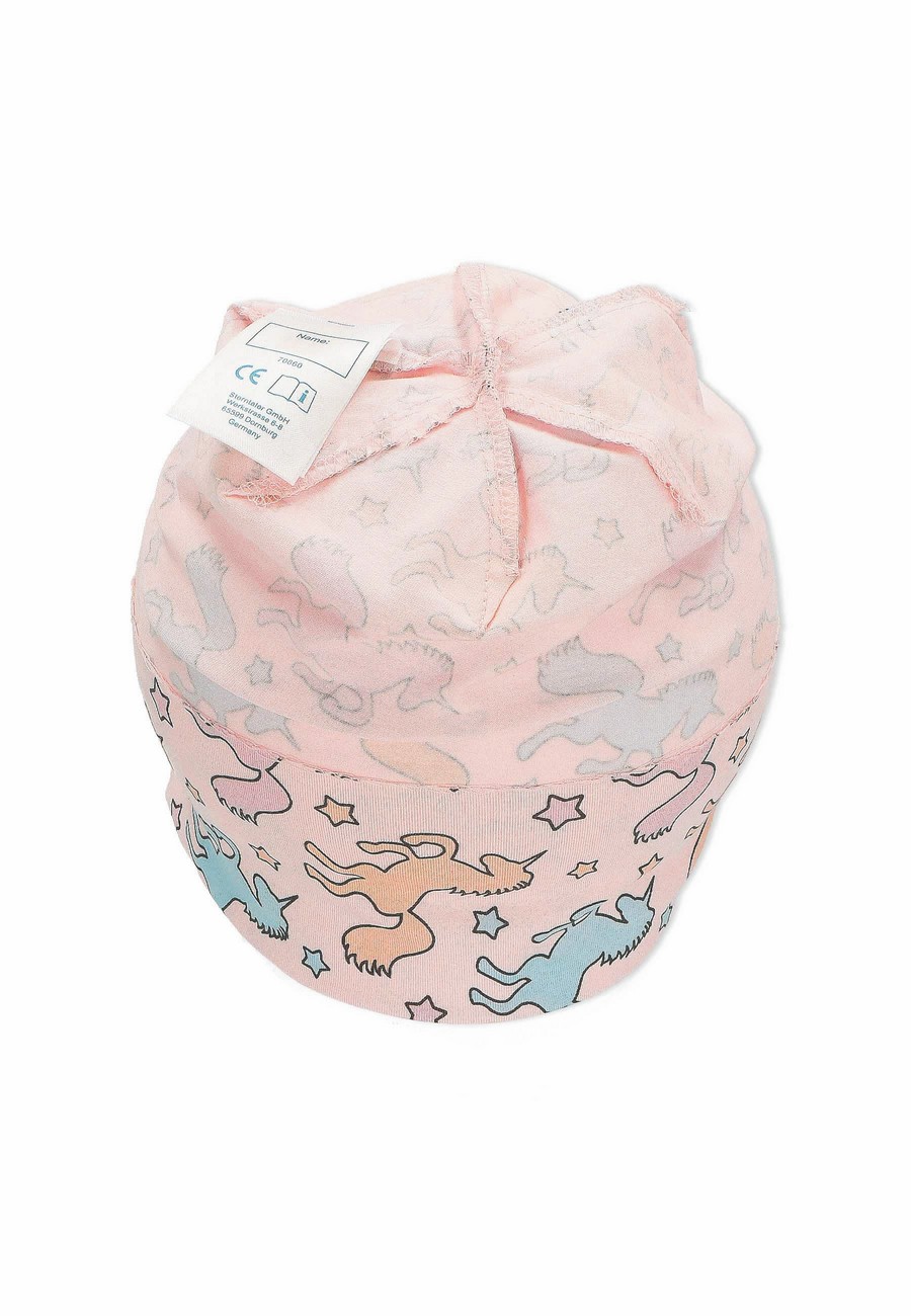 Sterntaler čepička dívčí spadlá, růžová, jednorožci, bavlněný jersey UV 15+ 1412251