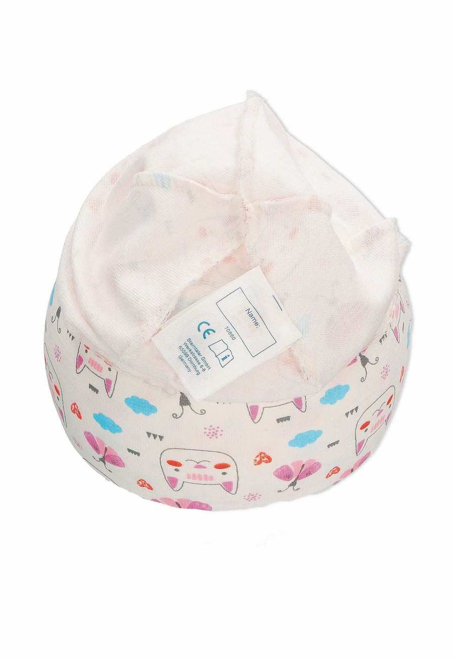 Sterntaler čepička dívčí spadlá, krémová, kočky, motýli, bavlněný jersey UV 30+ 1412250