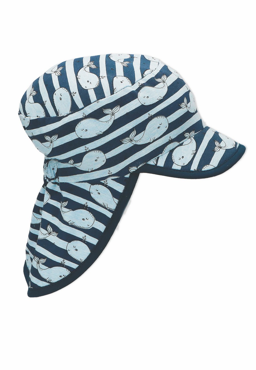 Sterntaler čepice s plachetkou modrá chlapecká jerzey UV 30+ velryby 1612248