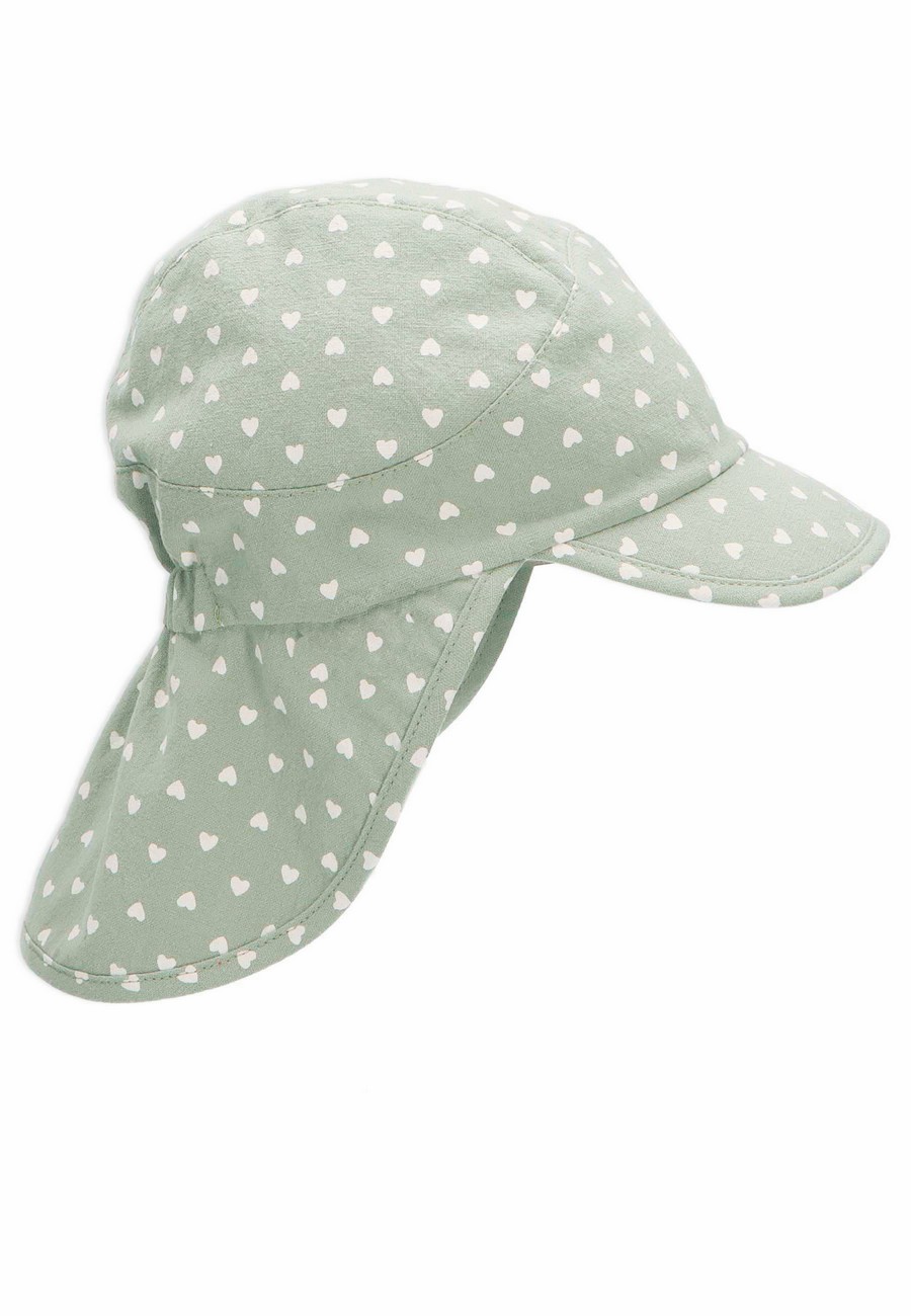 Sterntaler čepice s kšiltem a plachetkou dívčí bio bavlna UV 50+ srdíčka, zelená 1412222