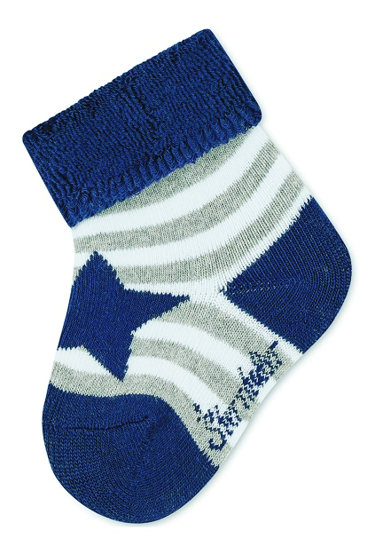 Sterntaler Ponožky kojenecké, 3 páry, froté, manžetka, tmavě modré, sloni, hvězda 8302221