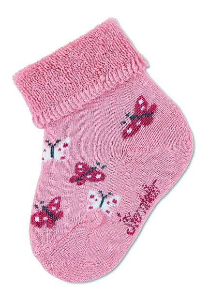 Sterntaler Ponožky kojenecké, 3 páry, froté, manžetka, růžové, myška, motýlci 8302223
