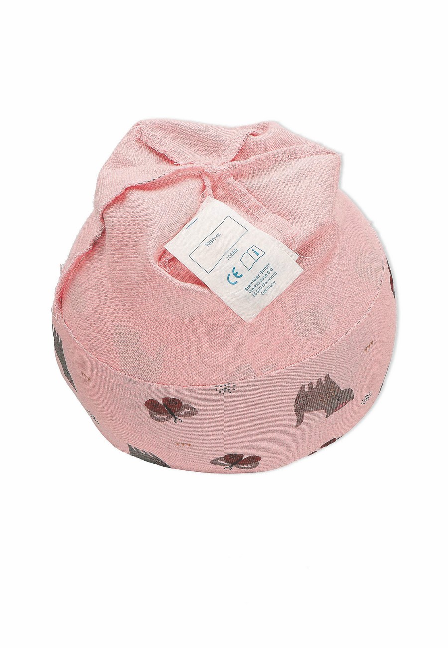 Sterntaler čepička dívčí spadlá, růžová, kočky, motýli, bavlněný jersey UV 50+ 1402260