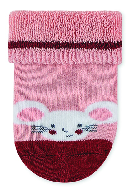 Sterntaler Ponožky kojenecké, 3 páry, froté, manžetka, růžové, myška, motýlci 8302223