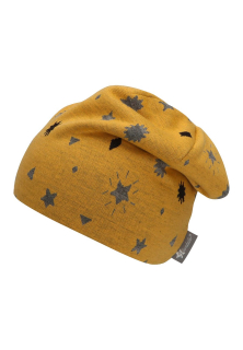 Sterntaler čepice dívčí, spadlá, hořčicová, hvězdičky 4512213
