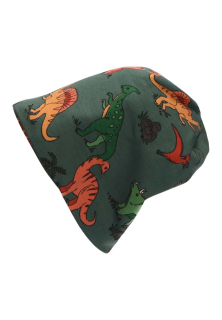 Sterntaler čepice zimní, chlapecká, spadlá, khaki s dinosaury 4612211